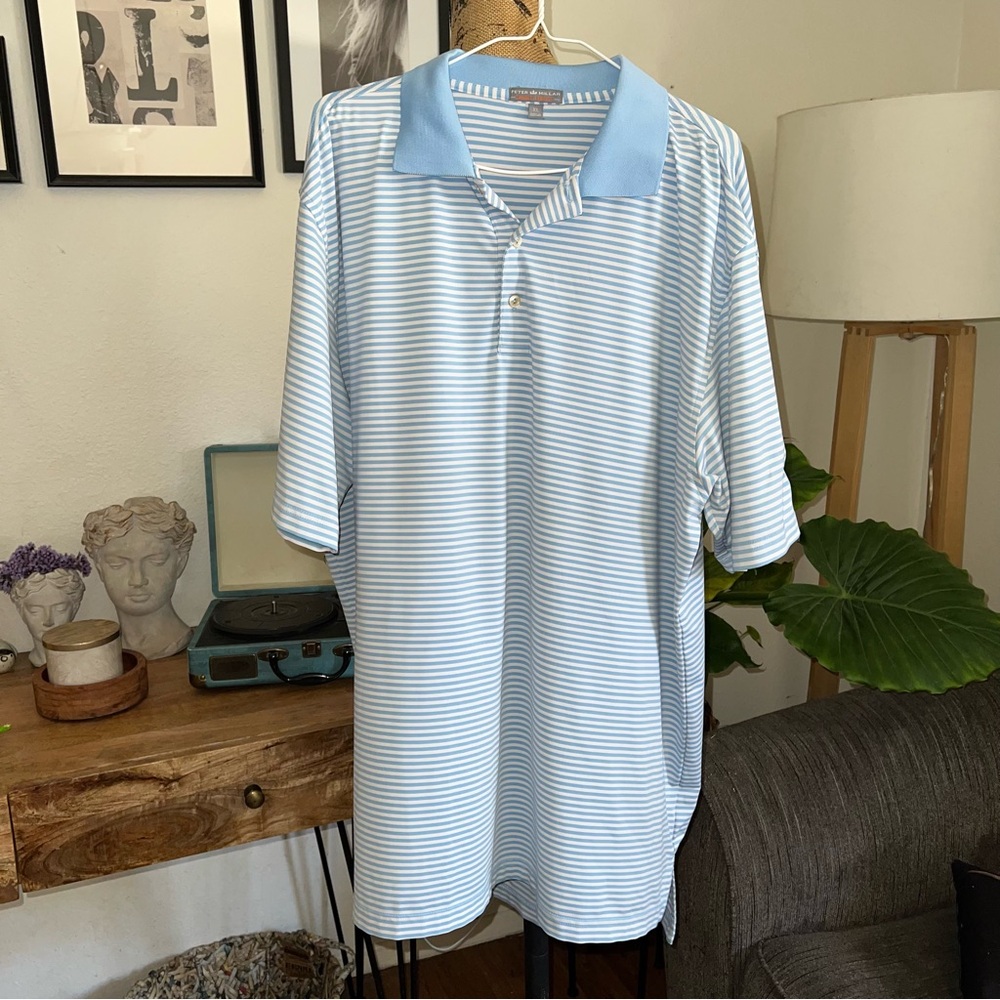 Anaheim Ducks NHL Peter Millar
Golf Polo Shirt Mens XL BabyBlue & White
Striped